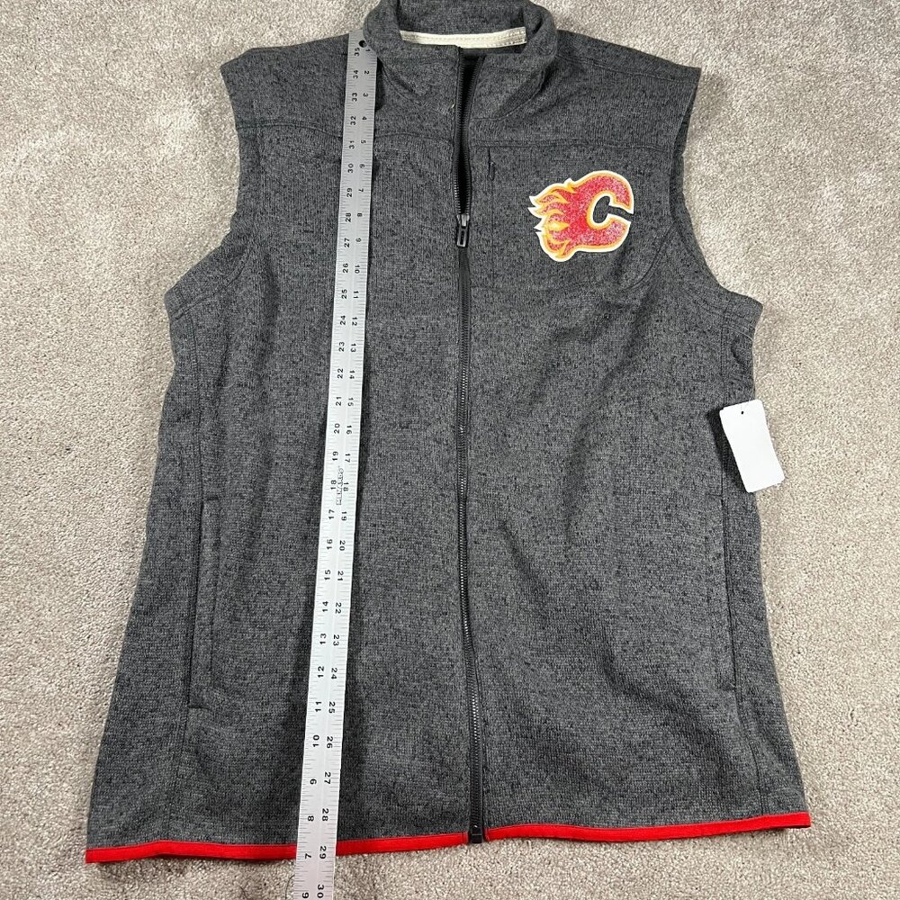 Antigua Mens Large Heather Gray Calgary Flames Logo Full-Zip NHL Hockey Vest NWT - Picture 6 of 6